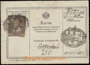 25164 - 1916 phonecard,  issue 1906 white, with 20h (torn), CDS Bode