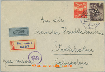 251707 - 1941 Reg and airmail letter to Stockholm, franked with. airm