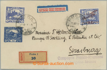 251834 - 1921 PRAGUE - ŠTRASBURK, Reg and airmail letter addressed t