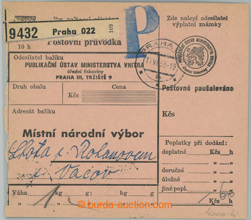 252022 - 1953 POŠTOVNÉ PAUŠALOVÁNO / větší díl poštovní pr