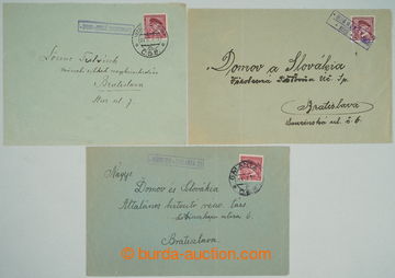 252111 - 1938 SLOVENSKO / sestava 3ks dopisů vyfr. zn. Masaryk 1Kč,