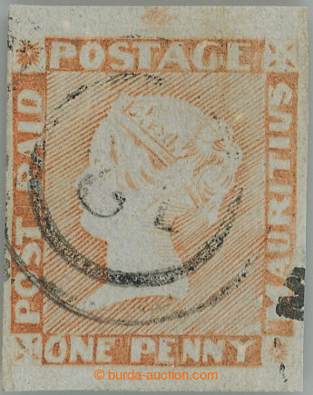 252201 - 1848-1859 SG.16, RED MAURITIUS POST PAID, 1P worn impression