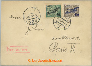 252315 - 1924 PRAHA - PAŘÍŽ / Let-dopis do Francie vyfr. let. zn. 