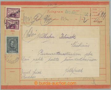 252515 - 1920 VYFRANKOVANÝ TELEGRAM / blanket telegramu s monogramem