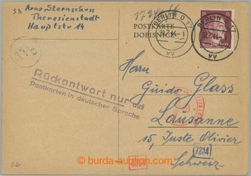 252573 - 1944 GHETTO TEREZÍN - ŠVÝCARSKO / dopisnice adresovaná d