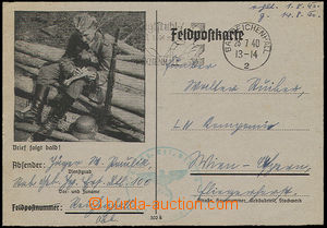 25281 - 1940 lístek FP s přítiskem sedícího vojáka, foto, pro