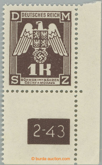 252827 - 1943 Pof.SL18 DČ, II. vydání 1K hnědá, pravý dolní ro