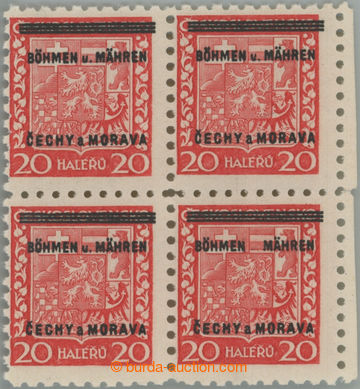 253173 - 1939 Pof.3 DV, Znak 20h, krajový 4-blok s DV chybějící z