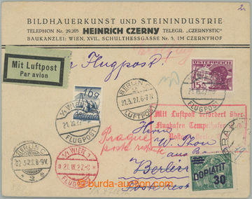 253194 - 1927 WIEN - BERLIN / firemní Let + Poste restante dopis adr