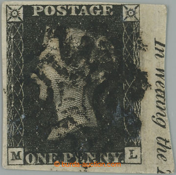 253221 - 1840 SG.2, PENNY BLACK černá ze vzácné TD 10, písmena M