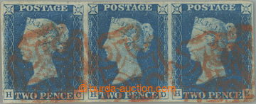 253226 - 1840 SG.5, TWO PENCE blue, horizontal strip of 3, letters H-