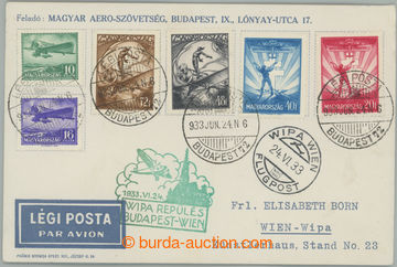 253258 - 1933 WIPA REPÜLES BUDAPEST - WIEN / green cachet of flight 