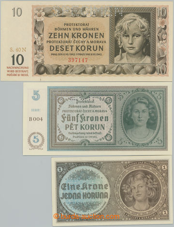 253373 - 1940-1942 Ba.30, 31, 37b, comp. 3 pcs of bankovek: 1 Koruna 