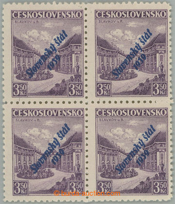 253506 - 1939 Sy.19b, Slavkov 3,50Kč s modrým přetiskem, 4-blok; s