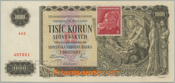 253886 - 1945 Ba.65, 1000 Koruna 1940 with revenue, set 4A2, perf 2x 