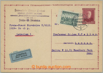 253976 - 1939 CDV51, souběžná čs. dopisnice pro cizinu TGM 1,50K