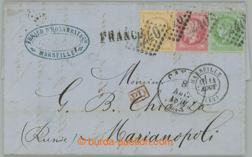 254069 - 1872 skládaný dopis se smíšenou tříbarevnou frankaturo