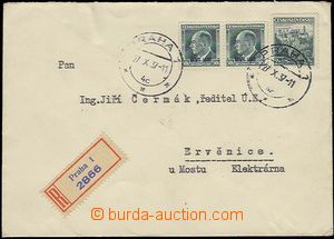 25425 - 1937 B.I.T.  Reg letter franked with. 3k stamp. with overpri