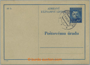 254362 - 1944 Sy.CAZ2 DCH, recording address card Tiso 50h blue with 