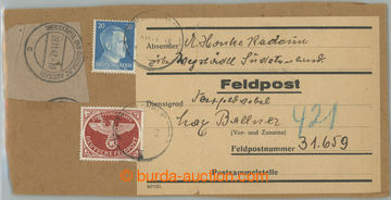 254377 - 1942 complete address strip from parcel by FP, with stamp Mi