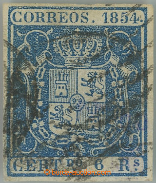 254550 - 1854 Edifil No. 27, Mi.30w, Coat of arms 6R blue; F-VF, c.v.