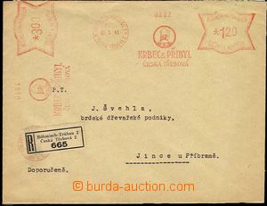 25461 - 1943 Reg letter franked double print frankotype 3 + 1,20 Kor