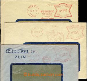 25463 - 1943 3 pcs of commercial window envelopes with meter stmp:  