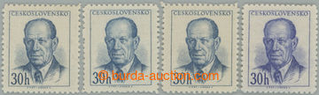 254651 - 1953 Pof.740B, Zápotocký 30h, sestava 4 výrazných odstí