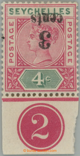 254719 - 1893 SG.15a, Victoria 3 CENTS / 4C, overprint INVERTED; very