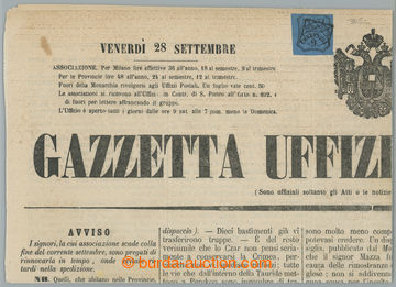 254785 - 1853 NOVINOVÁ / Sass.2, 9Cts modrá na novinách Gazzetta U