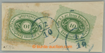 254798 - 1868 DDSG / ANK.3I - 2 pcs of 10Kr green on cut-square with 