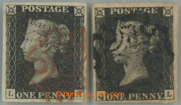 254804 - 1840 SG.2, 2x PENNY BLACK black, písmena Q-L a L-H, černé