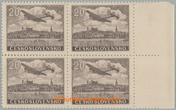 255012 - 1946 Pof.L22N, UNISSUED 20Kčs brown, R marginal 4-BLOK (!);