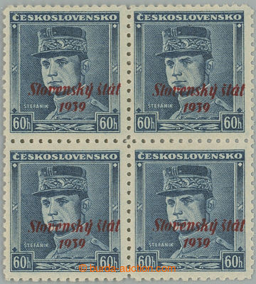 255021 - 1939 Sy.11, Štefánik 60h blue, block of four; mint never h