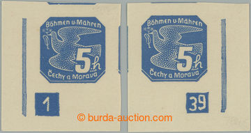 255223 - 1939 Pof.NV2 DČ, 5h modrá, I. vydání, levý a pravý roh