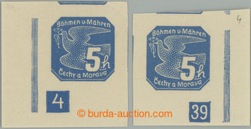 255224 - 1939 Pof.NV2 DČ, 5h modrá, I. vydání, levý a pravý roh