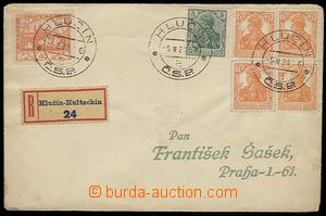 25523 - 1920 HLUČÍN REGION  Reg letter franked with. mixed frankin