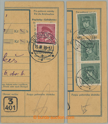 255264 - 1939 1. DEN / 2x ústřižek poštovní průvodky, 1x vyfr. 