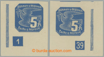 255268 - 1939 Pof.NV2 DČ, 5h modrá, I. vydání, levý a pravý roh