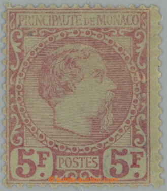 255346 - 1885 Yv.10, Karel III. 5Fr; bezvadná s částí původního