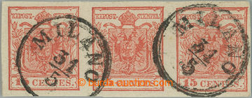 255443 - 1850 Fech.3IIIHP, Coat of arms 15Cts, horizontal strip of 3 