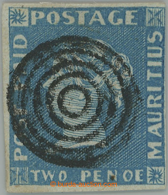 255490 - 1848-1859 SG.8a, Blue Mauritius POST PAID 2P blue early impr