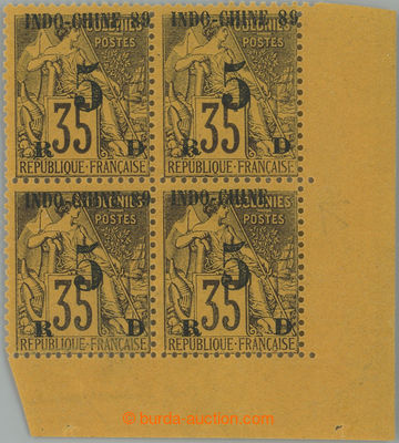 256042 - 1889 Yv.2+2aa, overprint Allegory 5C/35C as corner block of 