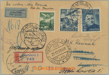 256115 - 1939 Reg and airmail PC sent via Rome to Venezuela, franked 