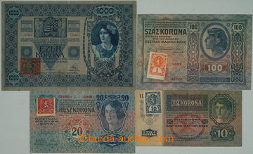 256169 - 1919 Ba.1, 2, 5, 6, sestava 4ks R-U bankovek s čs. kolky, z