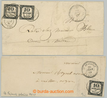 256198 - 1860-1862 2 letters franked with pair and single Postage due