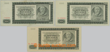 256253 - 1942 Ba.38, 39a, 39b, sestava 3ks bankovek: 1000K 1942, I. v