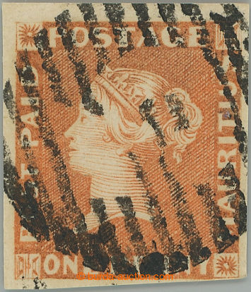 256367 - 1848 SG.3, RED MAURITIUS POST PAID 1P orange vermilion, earl