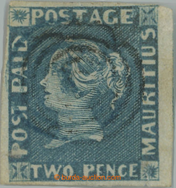 256426 - 1848 SG.8, Blue Mauritius POST PAID 2P blue early impression