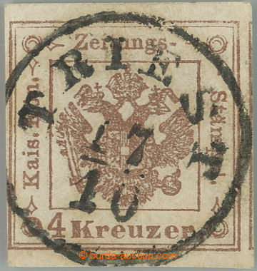 256466 - 1858 NOVINOVÁ KOLKOVÁ ZNÁMKA / Mi.4a, Znak 4Kr s celým D